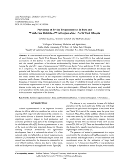 Prevalence of Bovine Trypanosomosis in Bure and Womberma Districts of West Gojjam Zone, North West Ethiopia