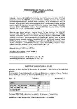 Proces Verbal Du Conseil Municipal Du 24 Juin 2019