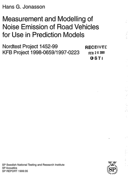 Measurement and Modelling of Noise Emission of Road Vehicles for Use in Prediction Models