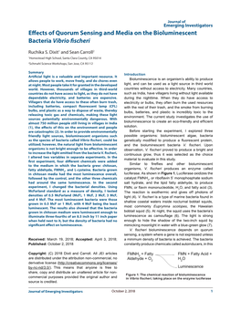 Effects of Quorum Sensing and Media on the Bioluminescent Bacteria Vibrio Fischeri