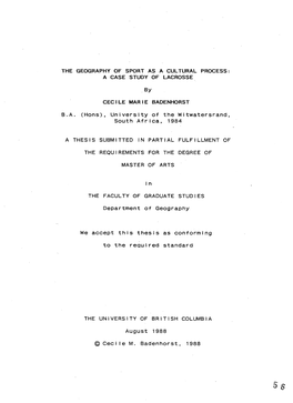 The Geography of Sport As a Cultural Process: a Case Study of Lacrosse