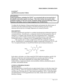 (Gemifloxacin Mesylate) Tablets WARNING: Fluoroquinolones