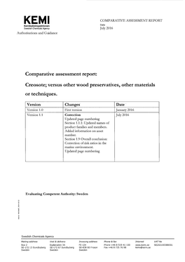 Comparative Assessment Report: Creosote; Versus Other Wood Preservatives, Other Materials Or Techniques