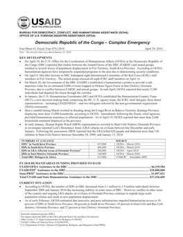 Democratic Republic of the Congo – Complex Emergency Fact Sheet #3, Fiscal Year (FY) 2010 April 29, 2010 Note: the Last Fact Sheet Was Dated January 22, 2010