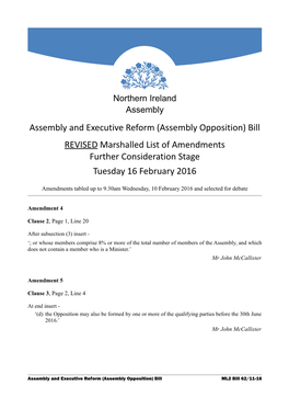 Marshalled List of Amendments Further Consideration Stage Tuesday 16 February 2016