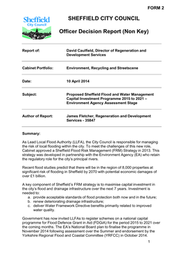 SHEFFIELD CITY COUNCIL Officer Decision Report (Non Key)