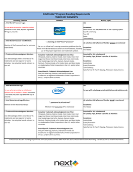 Intel Inside® Program Branding Requirements THREE KEY ELEMENTS Branding Element EXAMPLE Activity Type* 1