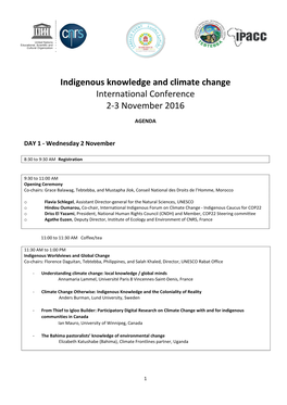 Indigenous Knowledge and Climate Change International Conference 2-3 November 2016