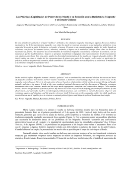 Las Prácticas Espirituales De Poder De Los Machi Y Su Relación Con La Resistencia Mapuche Y El Estado Chileno