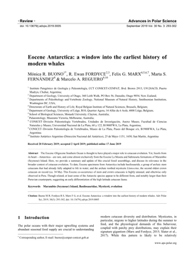 Eocene Antarctica: a Window Into the Earliest History of Modern Whales