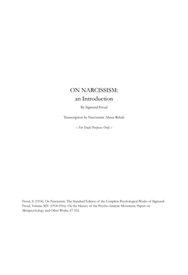 ON NARCISSISM: an Introduction by Sigmund Freud