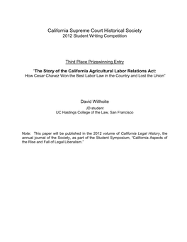 Agricultural Labor Relations Act: How Cesar Chavez Won the Best Labor Law in the Country and Lost the Union”