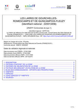 LES LARRIS DE GOURCHELLES- ROMESCAMPS ET DE QUINCAMPOIX-FLEUZY (Identifiant National : 220013458)