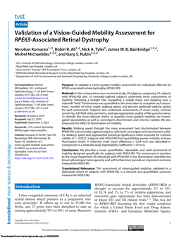 Validation of a Vision-Guided Mobility Assessment for RPE65-Associated Retinal Dystrophy