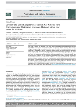 Diversity and Uses of Zingiberaceae in Nam Nao National Park, Chaiyaphum and Phetchabun Provinces, Thailand, with a New Record for Thailand