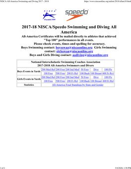 NISCA All-America Swimming and Diving 2017 - 2018