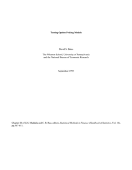 Testing Option Pricing Models David S. Bates the Wharton School