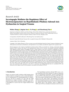 Secretagogin Mediates the Regulatory Effect of Electroacupuncture on Hypothalamic-Pituitary-Adrenal Axis Dysfunction in Surgical Trauma