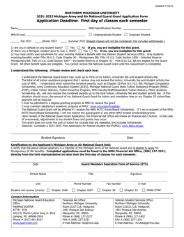 Michigan Army and Air National Guard Grant Application Form Application Deadline: First Day of Classes Each Semester