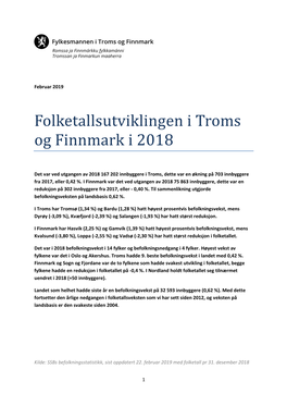 Folketallsutviklingen I Troms Og Finnmark I 2018