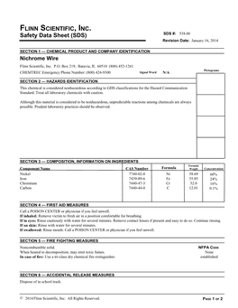 Safety Data Sheet (SDS) SDS #: 538.00 Revision Date: January 16, 2014