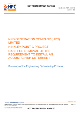 Nnb Generation Company (Hpc) Limited Hinkley Point C Project Case for Removal of the Requirement to Install an Acoustic Fish Deterrent