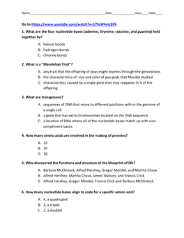 Go to 1. What Are the Four Nucleotide Bases (Adenine, Thymine, Cytosine, and Guanine) Held Together By? A