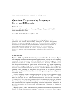 Quantum Programming Languages: Survey and Bibliography 3