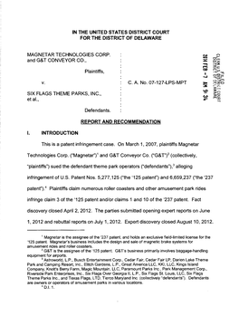 IN the UNITED STATES DISTRICT COURT for the DISTRICT of DELAWARE MAGNETAR TECHNOLOGIES CORP. and G&T CONVEYOR CO., Plaintiff