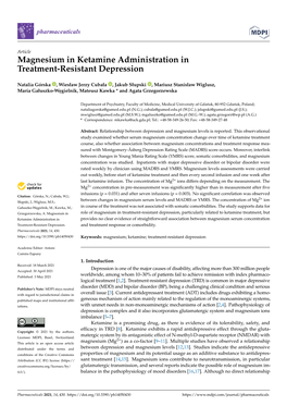 Magnesium in Ketamine Administration in Treatment-Resistant Depression