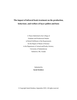 The Impact of Infrared Beak Treatment on the Production, Behaviour, and Welfare of Layer Pullets and Hens