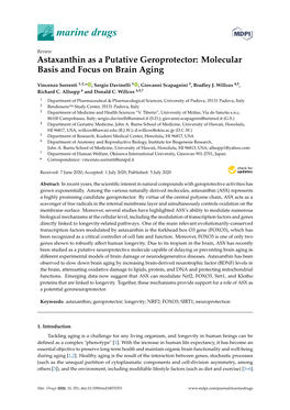 Astaxanthin As a Putative Geroprotector: Molecular Basis and Focus on Brain Aging