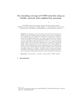 On Extending Coverage of UMTS Networks Using an Ad-Hoc Network with Weighted Fair Queueing?