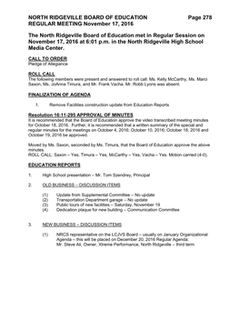 Meeting Minutes for October 18, 2016