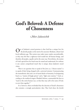 God's Beloved: a Defense of Chosenness
