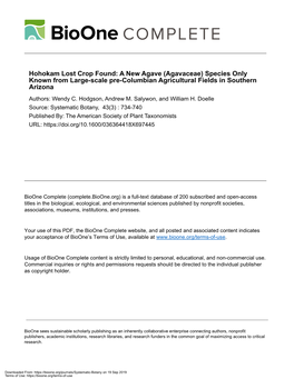 Hohokam Lost Crop Found: a New Agave (Agavaceae) Species Only Known from Large-Scale Pre-Columbian Agricultural Fields in Southern Arizona