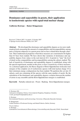 Dominance and Separability in Posets, Their Application to Isoelectronic Species with Equal Total Nuclear Charge