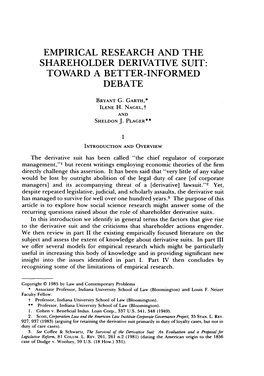 Empirical Research and the Shareholder Derivative Suit: Toward a Better-Informed Debate