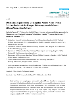 Drimane Sesquiterpene-Conjugated Amino Acids from a Marine Isolate of the Fungus Talaromyces Minioluteus (Penicillium Minioluteum)