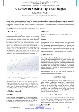 A Review of Steelmaking Technologies