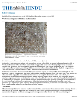 Understanding Ancient Indian Mathematics - the Hindu 2/9/14 3:18 PM