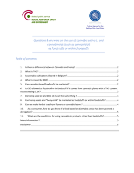 Questions & Answers on the Use of Cannabis Sativa L. and Cannabinoids