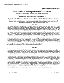 Ethanol Inhibits Cooling-Induced Spinal Seizures Etanol Inhibe Convulsiones Espinales Inducidas Por Enfriamiento