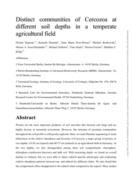 Distinct Communities of Cercozoa at Different Soil Depths in a Temperate