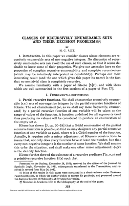 Classes of Recursively Enumerable Sets and Their Decision Problems^)