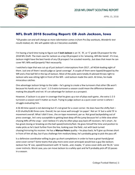 2018 NFL DRAFT SCOUTING REPORT NFL Draft 2018 Scouting