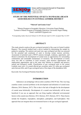 Study of the Potential of Kuta Mandalika Beach Geochology in Central Lombok District