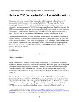 On the WSWS's “Curious Fumble” on Iraq and Other Matters