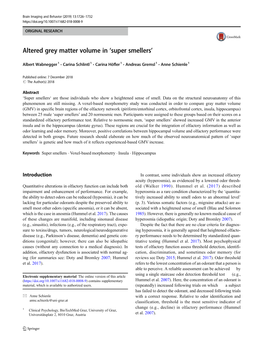 Altered Grey Matter Volume in 'Super Smellers'