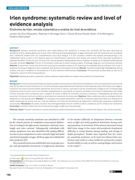 Irlen Syndrome: Systematic Review and Level of Evidence Analysis